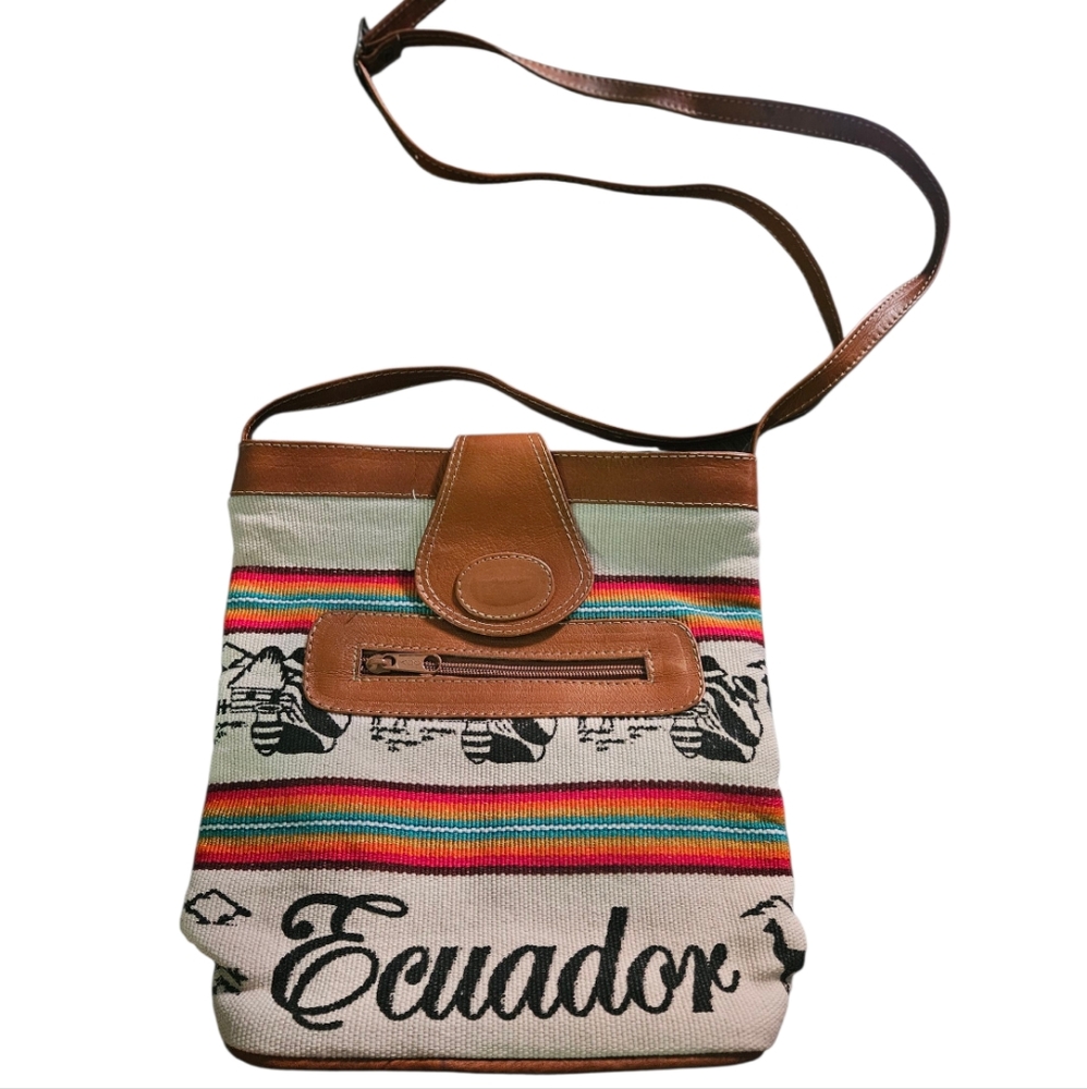 Ecuadorian Striped Crossbody Bag - Brown and Multicolor
